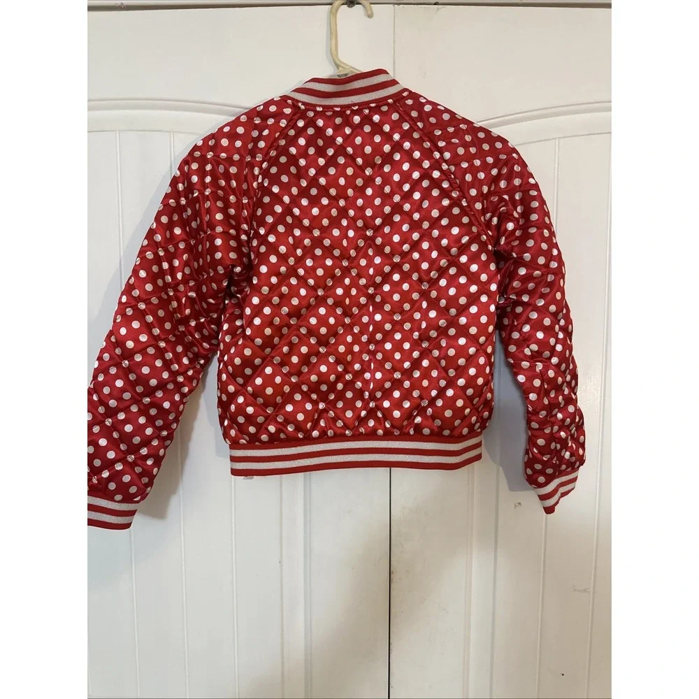 Disney Kids Minnie Mouse Varsity Jacket Satin Polka‎ Dot Size 9/10 Red